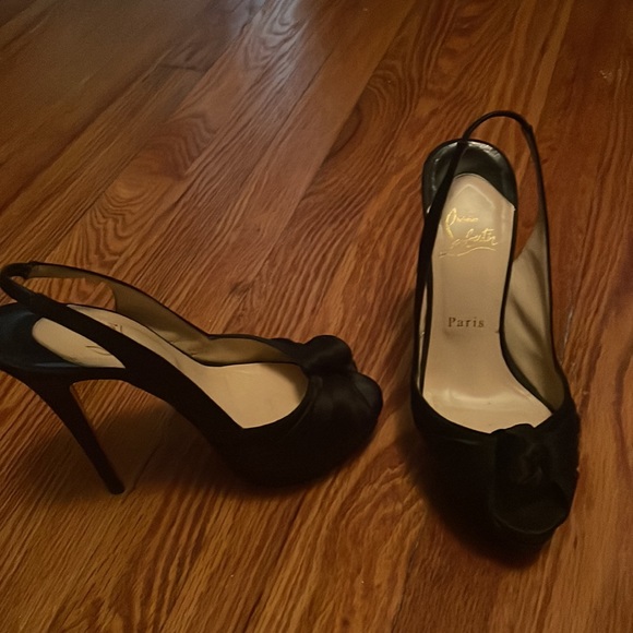 Christian Louboutin Jenny Sling Black Satin Pumps - Picture 2 of 4